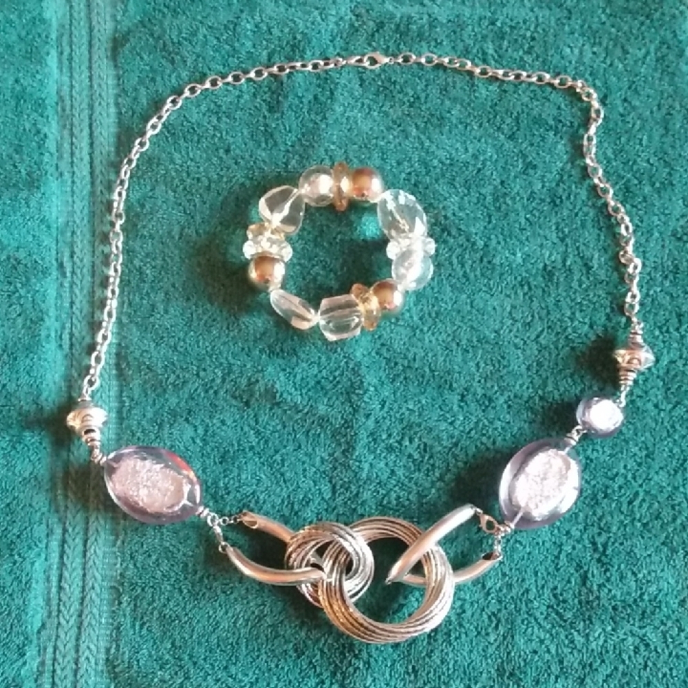 6/$20 Silver Necklace with Pearl Accents and Organic Design